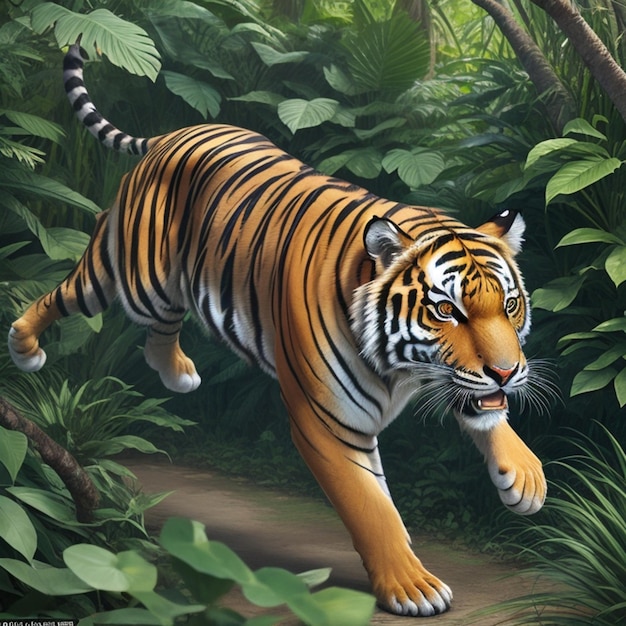 Royal Bengal tiger running on jungle