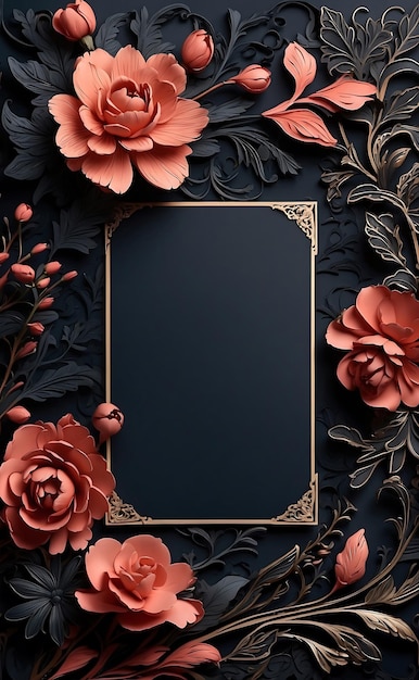 Royal Black Invite card With Red Flower