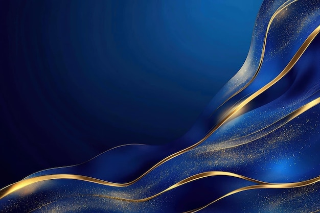 royal blue background with dynamic golden waves and gentle lighting sophisticated design copyspace f