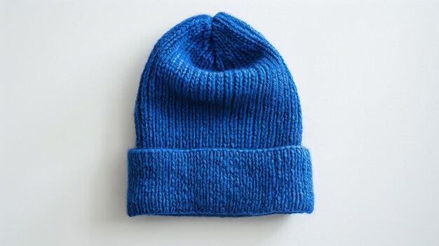 a royal blue beanie hat on white background flat lay simplicity and elegance of solid color beanie