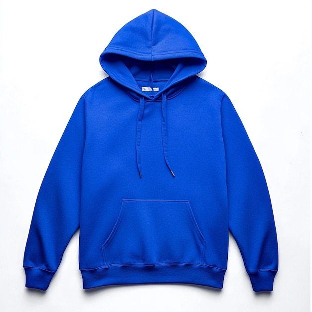 Photo royal blue color blank hoodie mockup in front view on white background