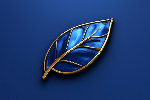 Royal Blue Leaf with Golden Accents 3d Background Wallpaper