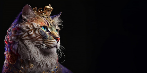 The Royal cat luxury dress costume Close up Portrait King cat with throne and crown Generative AI