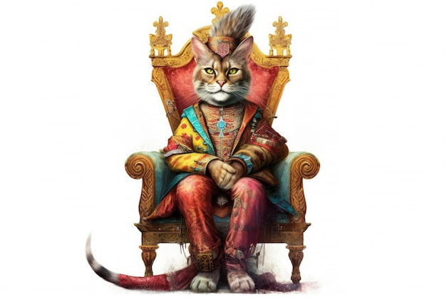 The Royal cat with luxury dress costume Close up Portrait King cat on white background Generative AI