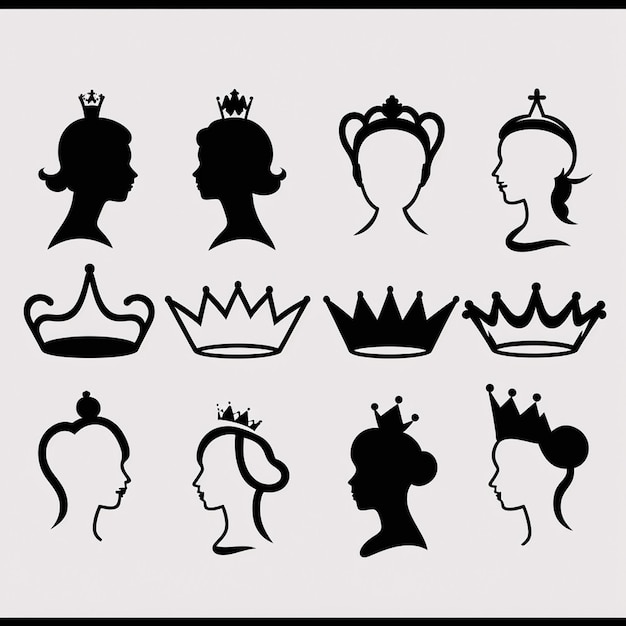 Photo a royal crown black and white vector silhouette head portrait