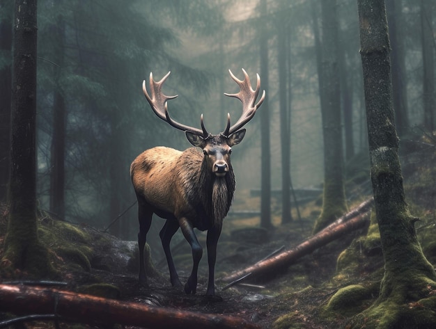 Royal deer walking in the forest