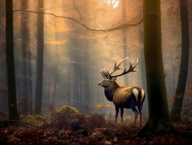 Royal deer walking in the forest