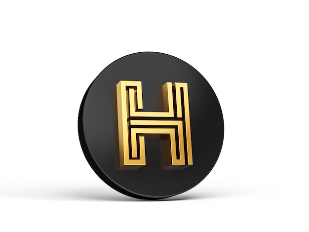 Royal Gold Modern Font Elite 3D Alphabet Letter H on Black 3d button icon 3d Illustration