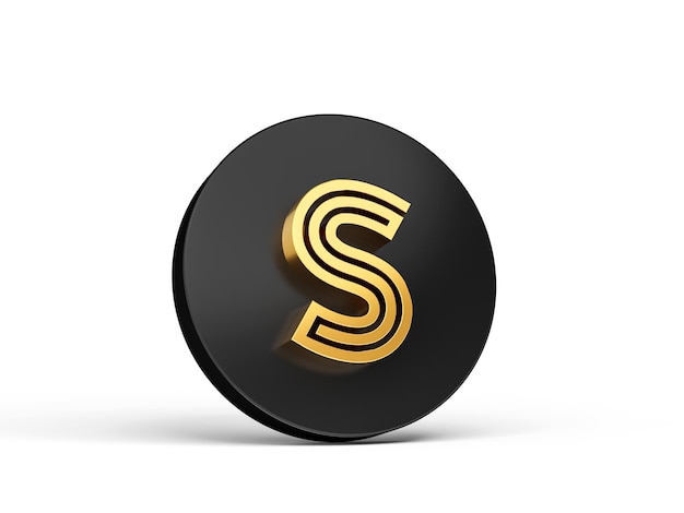 Royal Gold Modern Font Elite 3D Alphabet Letter S on Black 3d button icon 3d Illustration