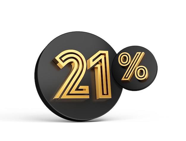 Royal Gold Modern Font Elite 3D Digit Letter 21 Twenty one percent on Black 3d button icon 3d