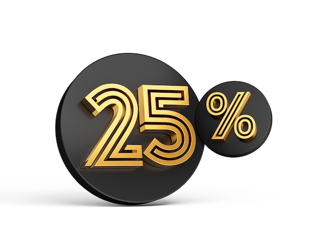 Royal Gold Modern Font Elite 3D Digit Letter 25 Twenty Five percent on Black 3d button icon