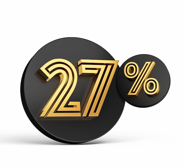 Royal Gold Modern Font Elite 3D Digit Letter 27 Twenty Seven percent on Black 3d button icon