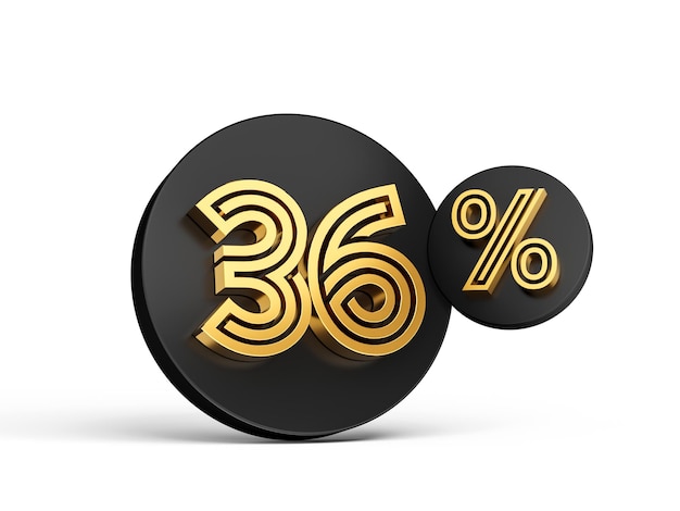 Royal Gold Modern Font Elite 3D Digit Letter 36 Thirty Six percent on Black 3d button icon 3d