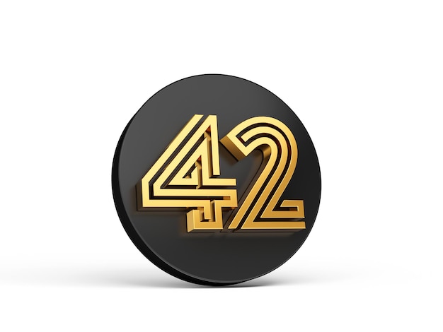 Royal Gold Modern Font Elite 3D Digit Letter 42 Forty two on Black 3d button icon 3d Illustration