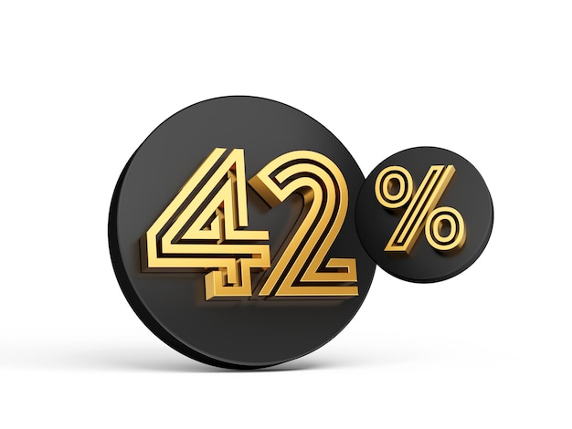 Royal Gold Modern Font Elite 3D Digit Letter 42 Forty Two percent on Black 3d button icon 3d