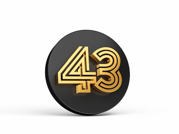 Royal Gold Modern Font Elite 3D Digit Letter 43 Forty three on Black 3d button icon 3d Illustration