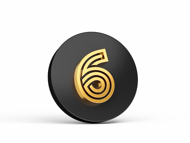 Royal Gold Modern Font Elite 3D Digit Letter 6 six on Black 3d button icon 3d Illustration