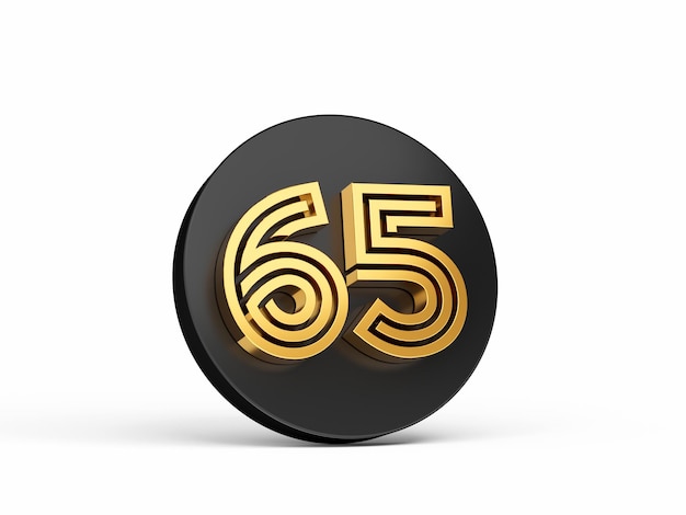 Royal Gold Modern Font Elite 3D Digit Letter 65 Sixty Five on Black 3d button icon 3d Illustration