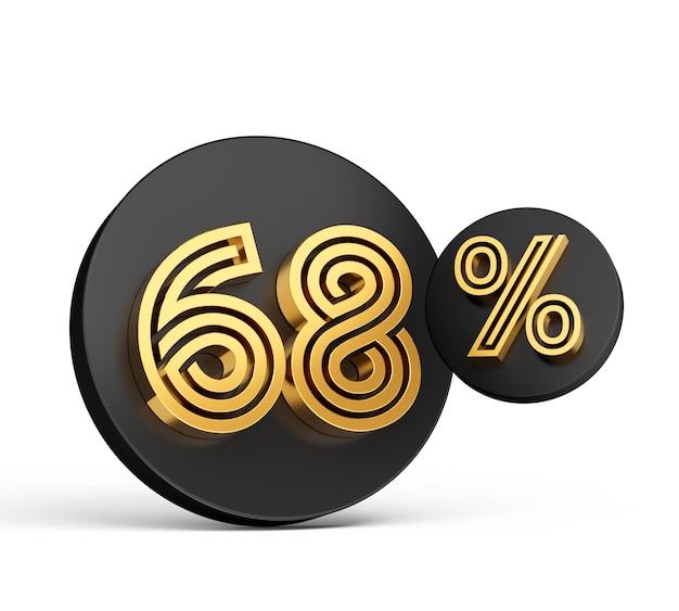 Royal Gold Modern Font Elite 3D Digit Letter 68 Sixty Eight percent on Black 3d button icon 3d