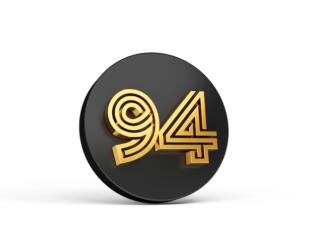 Royal Gold Modern Font Elite 3D Digit Letter 94 Ninety four on Black 3d button icon 3d Illustration