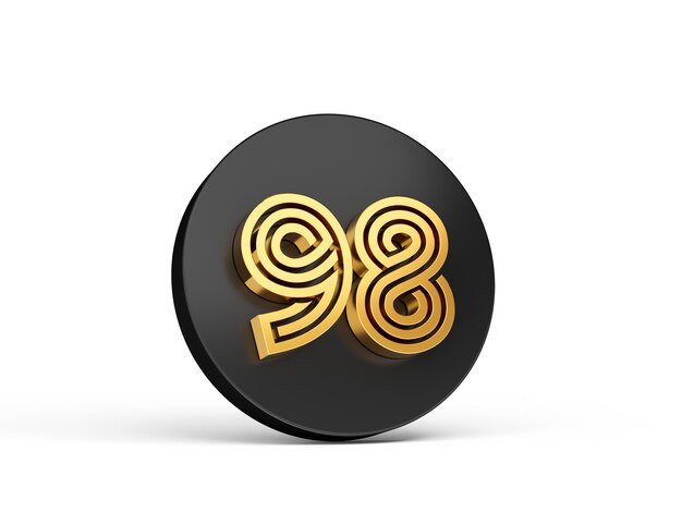 Photo royal gold modern font elite 3d digit letter 98 ninety eight on black 3d button icon 3d illustration