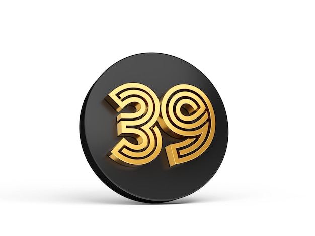 Royal Gold Modern Font Elite 3D Digit Letter 39 thirty nine on Black 3d button icon 3d Illustration