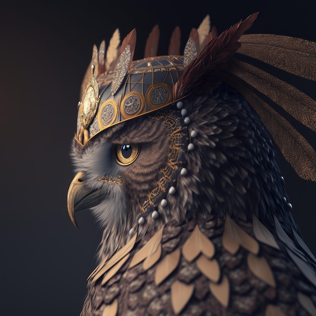 Royal owl with a crown on its head Generative AI