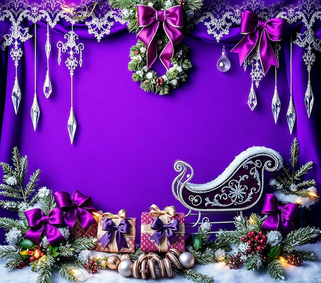 Photo royal purple backdrop embroidered with silver lace crystal icicles hang delicately framed by velve