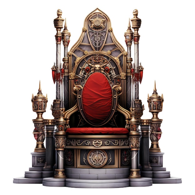 Royal throne with red armchair isolated on white background