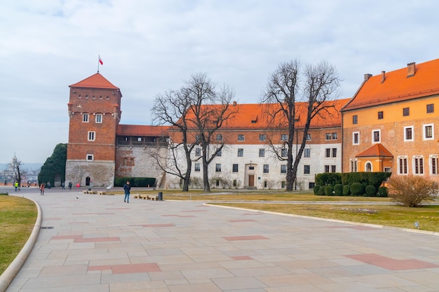 Royal Wawel Castle and green garden inside Kracow Poland