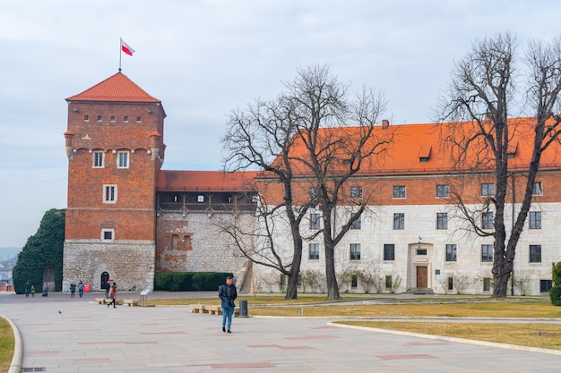 Royal Wawel Castle and green garden inside Kracow Poland