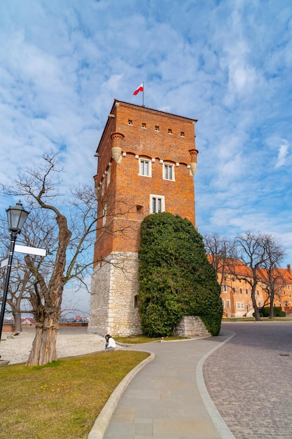 Royal Wawel Castle and green garden inside Kracow Poland