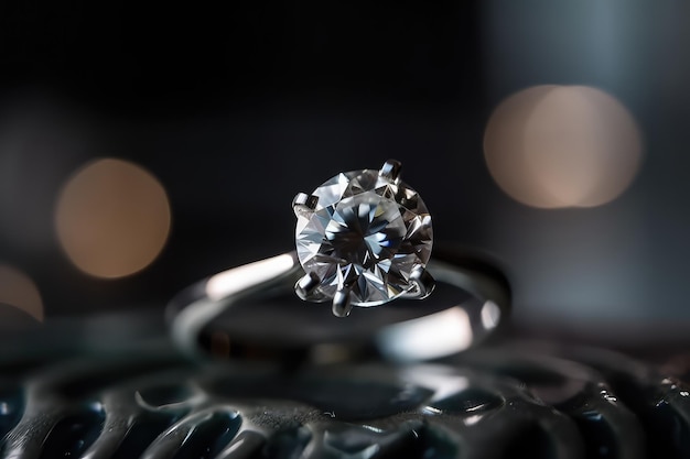 royal wedding ring photography with shiny diamond generative ai