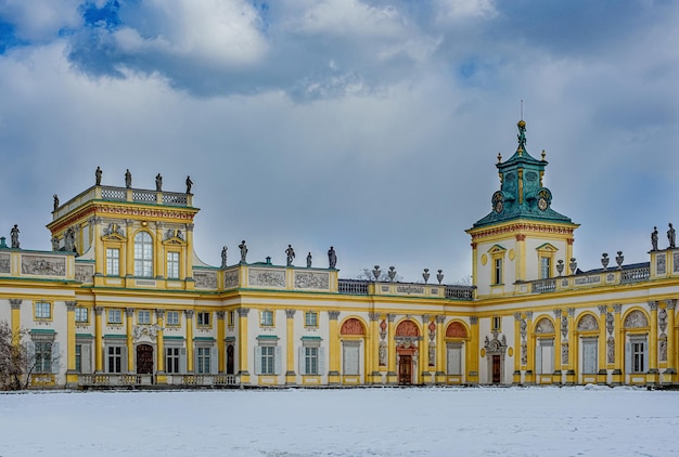 The Royal Wilanow Palace The yard is covered with snow Warsaw Poland