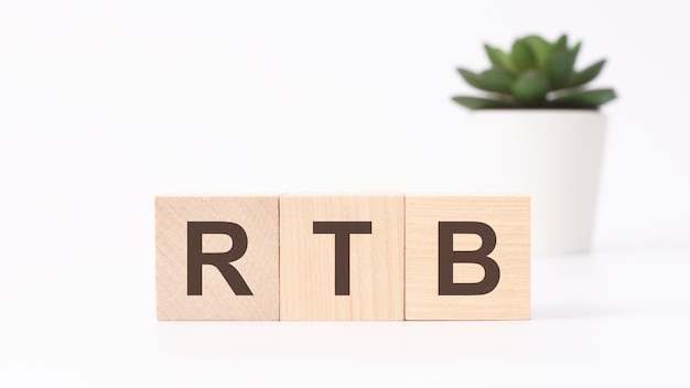 RTB Real Time Bidding acronym on wooden cubes on white background business concept