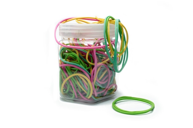 Rubber band container on white background