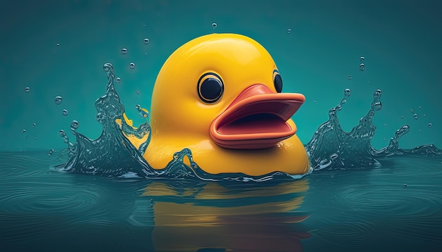 Rubber duck floating digital art illustration