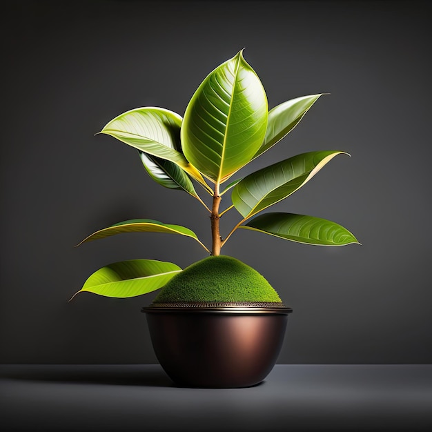 Rubber fig or rubber tree plant Ficus elastica with shiny dark green leaves popular indoors garden