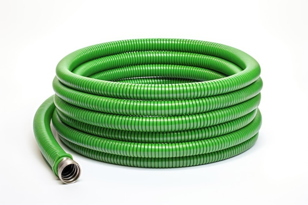 rubber garden hose provides efficient outdoor watering Isolated on white