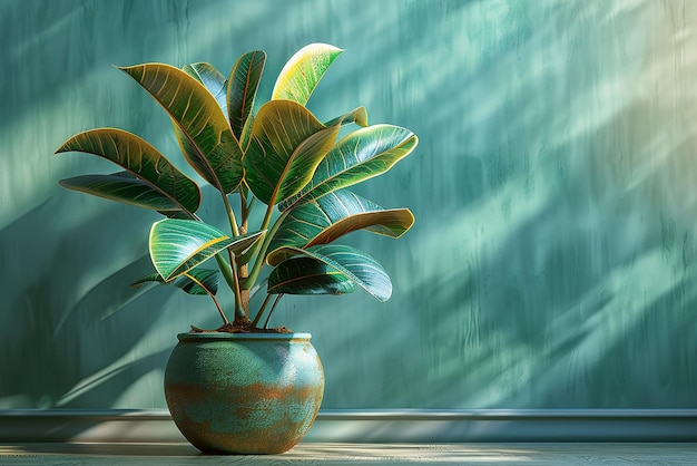 Rubber Plant Growing in a Large Pot