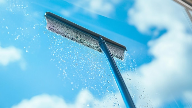 Photo rubber squeegee cleaning soaped window