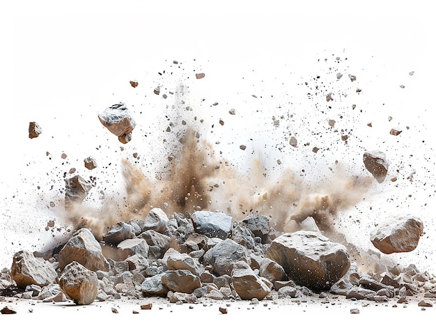 Rubble Bursts and Splashes on White Background