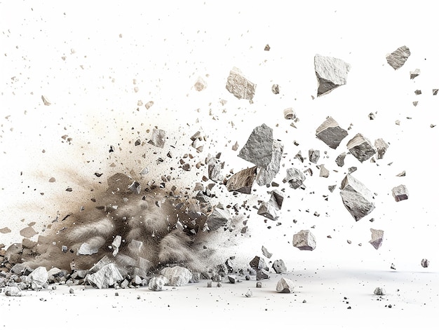 Photo rubble bursts and splashes on white background