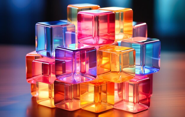 Rubik's cube of pink and blue glass