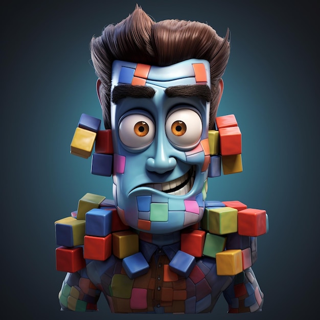 a rubiks cube in human form Pixar Style