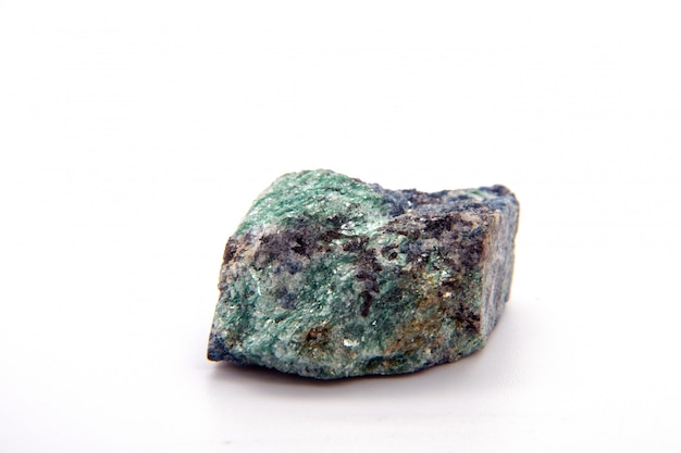 Ruby corindone in green Fuchsite Monolith Specimen mineral stone on white background