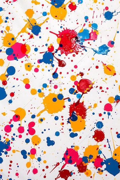 Photo ruby paint of every color splattered on a pristine white background forming a vibrant abstract pattern in hd clarity