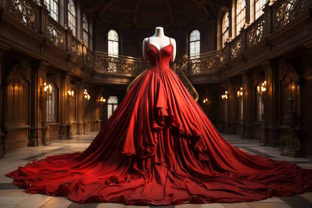 A ruddy red ball gown exuding elegance and sophistication