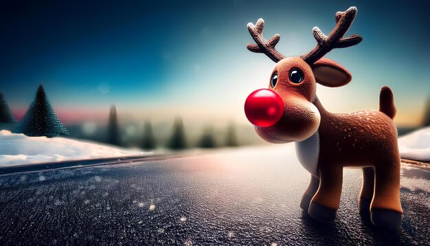 Photo rudolph toy on snowy winter scene