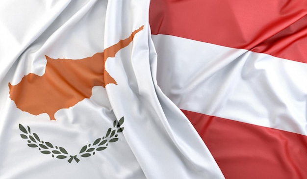 Ruffled Flags of Cyprus and Austria 3D Rendering